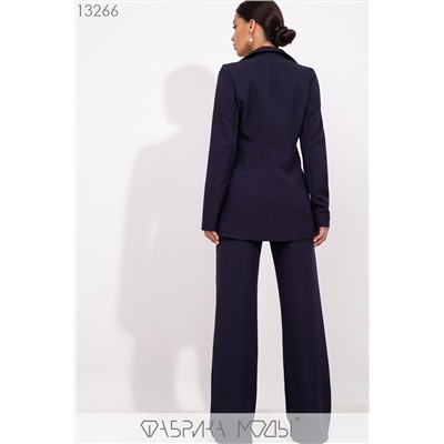 Костюм: пиджак приталенный с лацканами без подклада на завязках, брюки прямого кроя на потайной молнии сбоку 13266