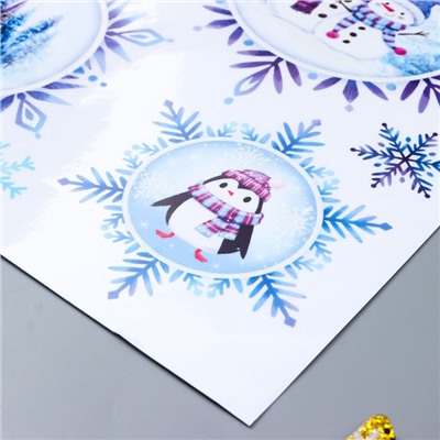 Декоративная наклейка Room Decor  "Снежинки, зимний пейзаж" 29х41 см