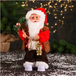 Дед Мороз "В красном тулупе, с колокольчиком/ фонарик" двигается, ботинки светятся, 13х28 см