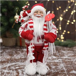 Дед Мороз "В вязаном костюме, с лыжами и мешком" 30 см