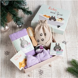 Новогодний подарочный набор Этель "Relax" с зайчатами, полотенце и аксессуары