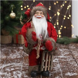 Дед Мороз "В красном костюме, с санками" 15х30 см