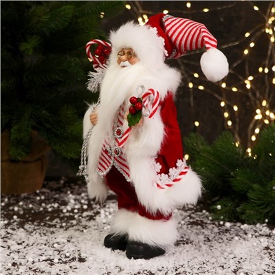 Дед Мороз "В костюмчике с полосками" 32 см, красный