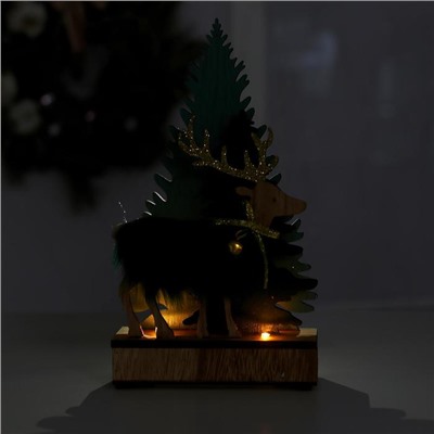 Новогодний декор с подсветкой «Ёлочки и олень с колокольчиком» 6×4×19.5 см, зелёный
