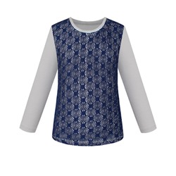 Блузка для девочки с тёмно-синим гипюром 83921-ДОШ19