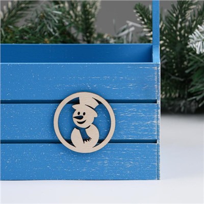 Набор кашпо деревянных 2 в1 "Новый год.Снеговик", (25х15х30;21х12х23), ручка канат, синий