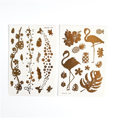 Детские татуировки-переводки, 10×15 см, набор 2 листа, золото, «Фламинго»