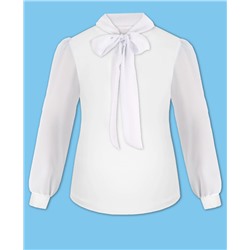 809215-ДШ19, Белая блузка для девочки с шифоном 809215-ДШ19