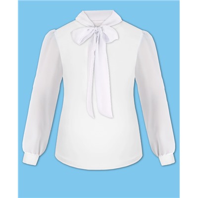 809215-ДШ19, Белая блузка для девочки с шифоном 809215-ДШ19