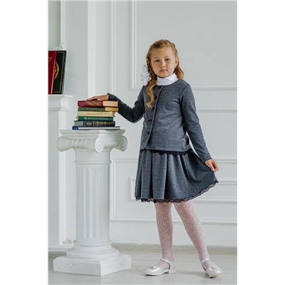 Жакет серый на пуговицах с кружевом в школу - Dress Code