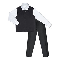 Школьный комплект для мальчика с белой рубашкой, серым жилетом на замке и брюками