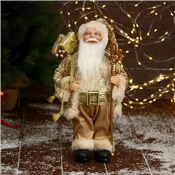 Дед Мороз "В золотой шубе, с ремешком, с посохом и подарками" 16х30 см