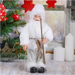 Дед Мороз "В белой шубке, с посохом" 28 см