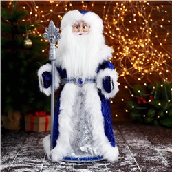 Дед Мороз "В сине-серебристой шубе, с узорным посохом" двигается, 25х50 см