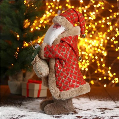 Дед Мороз "В красной шубке в клетку с подарками" двигается, 20х40 см