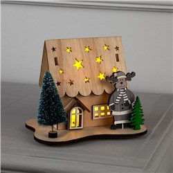Светодиодная фигура «Дом с оленем» 11 × 15 × 3 см, дерево, батарейки LR41х3, свечение тёплое белое