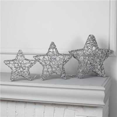 Светодиодная фигура «Звёзды серебристые» 20, 25, 30 см, металл, 220 В, свечение тёплое белое