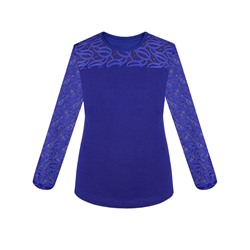 Синий джемпер (блузка) для девочки с гипюром 77525-ДНШ19
