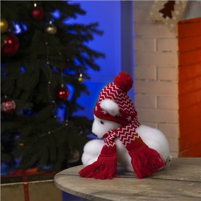 Светодиодная фигура «Медвежонок со снежным комом» 20 × 18 × 10 см, флок, батарейки CR2032х2, свечение тёплое белое