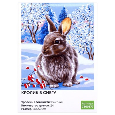 Картина по номерам на холсте с подрамником «Кролик на снегу» 40х50 см
