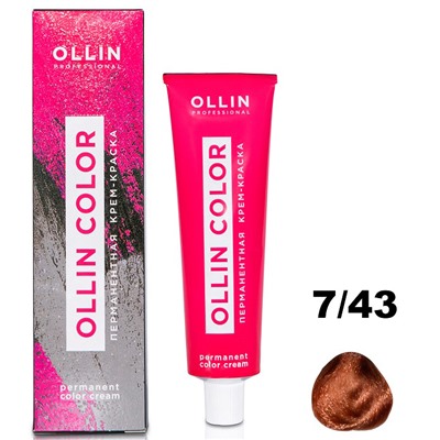 Перманентная крем-краска для волос  COLOR 7/43 Ollin 100 мл