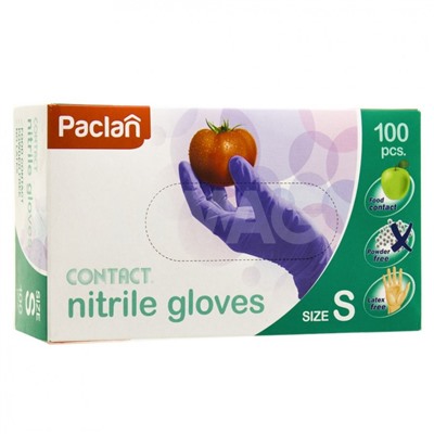 Перчатки хозяйственные Paclan Contact Nitrile Gloves Нитриловые (100 шт.) - размер S