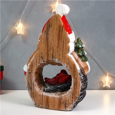 Сувенир керамика свет "Дед Мороз с ёлкой и птицами в гнезде, срез дерева" 39х26,5х10,5 см