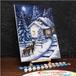 Картина по номерам на холсте с подрамником «Зимняя ночь» 30х40 см