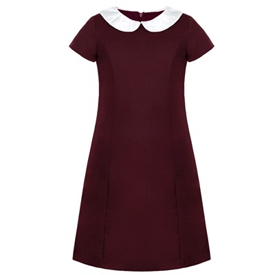 Школьное бордовое платье для девочки с белым воротником 82304-ДШ19