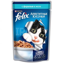 Корм для кошек Felix Аппетитные кусочки с Форелью в желе, пауч (85 г)