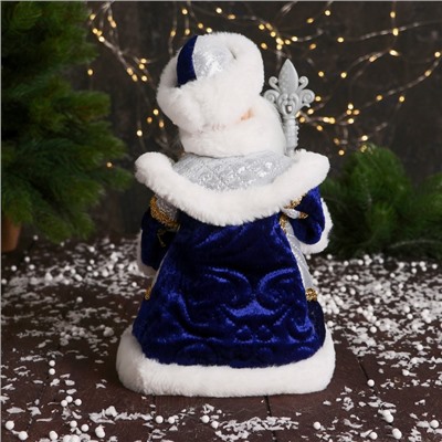 Дед Мороз "В шубке с застежками" двигается, 30 см, бело-синий