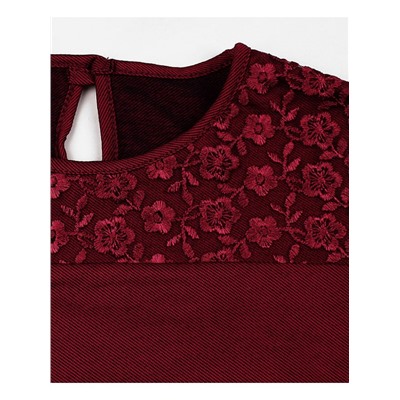 Школьный бордовый джемпер (блузка) на кокетке из кружева для девочки 8361-ДШ19