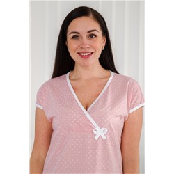 Ночная сорочка из кулирки Социал спущенное плечо горошек нежно-розовый макс