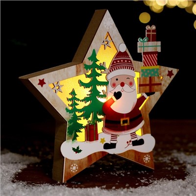 Новогодний декор с подсветкой «Дед Мороз с подарками» 16,5 × 2,5 × 16,5 см