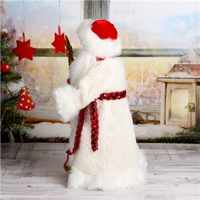 Дед Мороз "Шик" в красно-белой шубке с посохом, двигается, 47 см