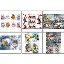 Набор декупажных карт 6 шт "Птицы зимой" А4, 45 г/м2