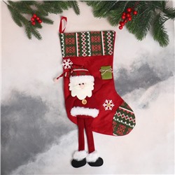 Мягкая подвеска "Носок - Дед Мороз с длинными ножками" 26х40 см, зелёно-красный