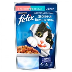 Корм для кошек Felix Аппетитные кусочки Двойная вкуснятина Лосось и Форель (85 г)
