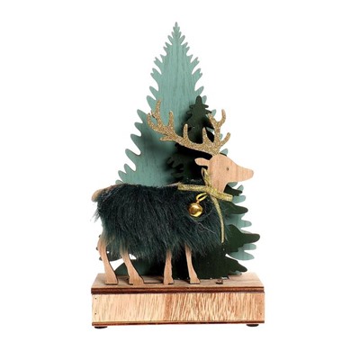 Новогодний декор с подсветкой «Ёлочки и олень с колокольчиком» 6×4×19.5 см, зелёный
