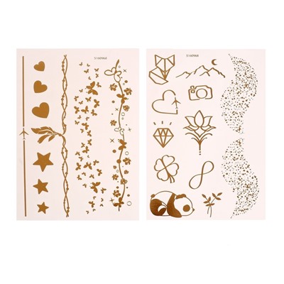 Детские татуировки-переводки, 10×15 см, набор 2 листа, золото, «Зверята, узоры»