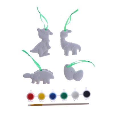 Набор ёлочных украшений под раскраску 4 шт. «Динозавры» с подвесом, краска 6 цв по 2 мл, кисть