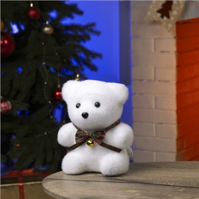 Светодиодная фигура «Медведь с бантиком» 12 × 20 × 7 см, флок, батарейки CR2032х2, свечение тёплое белое