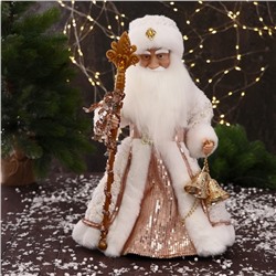 Дед Мороз "С шишками и посохом" двигается, 40 см, бело-бежевый