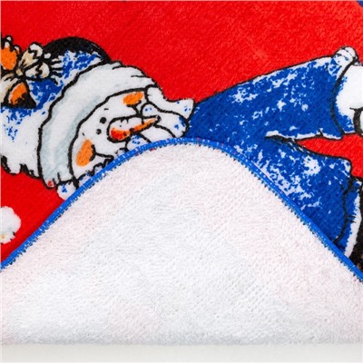 Набор новогодних салфеток Снеговик на красном, размер 20x20см, 6 шт, велюр 380 г/м2, 100% хлопок
