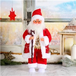 Дед Мороз "Красная шубка, в очках, в валенках" двигается, с подсветкой, 36 см