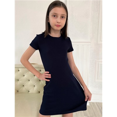 Базовое синее платье для девочки с короткими рукавами 810012-ДШ22