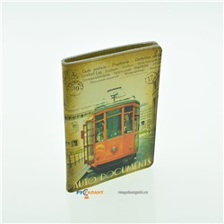 Обложка для автодокументов «Трамвай» 10011 [бежевая; натур.кожа]