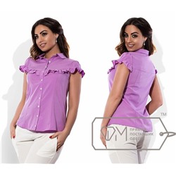 Рубашка-блузка приталенная из поплина стрейч с поперечной оборкой на лифе, переходящей на короткие рукава X6153