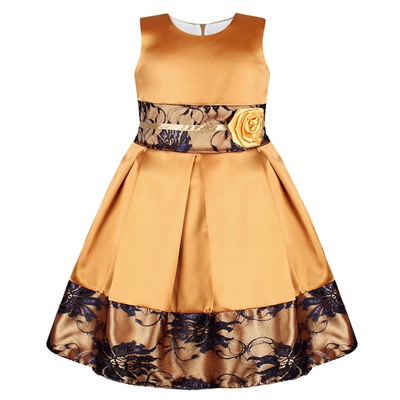 Нарядное золотое платье для девочки с гипюром 83326-ДН19
