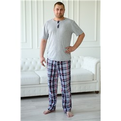 Пижама мужская из футболки с коротким рукавом и брюк из кулирки Француа клетка